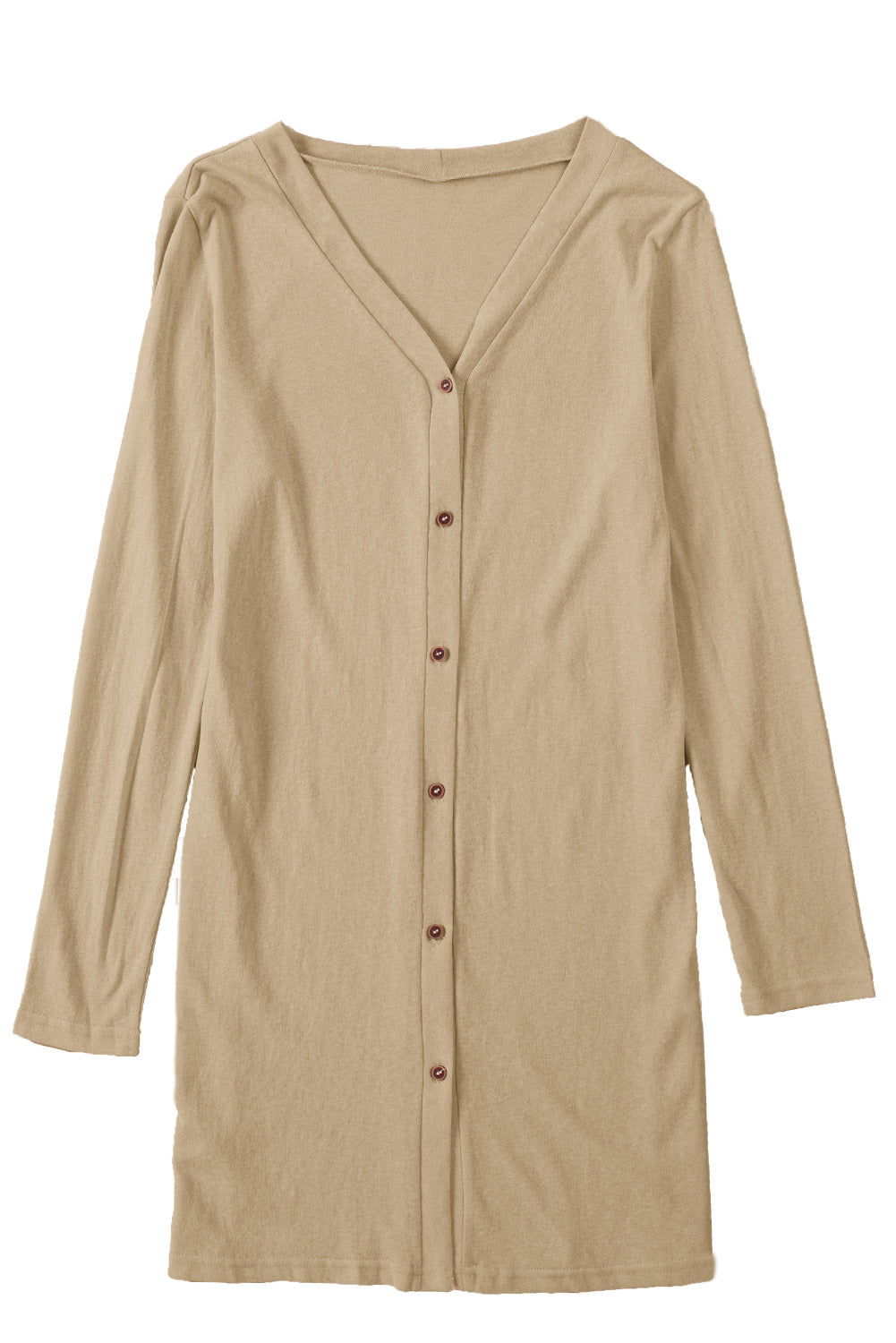 Women's Cardigan with Open-Front Buttons Brown Solid Color