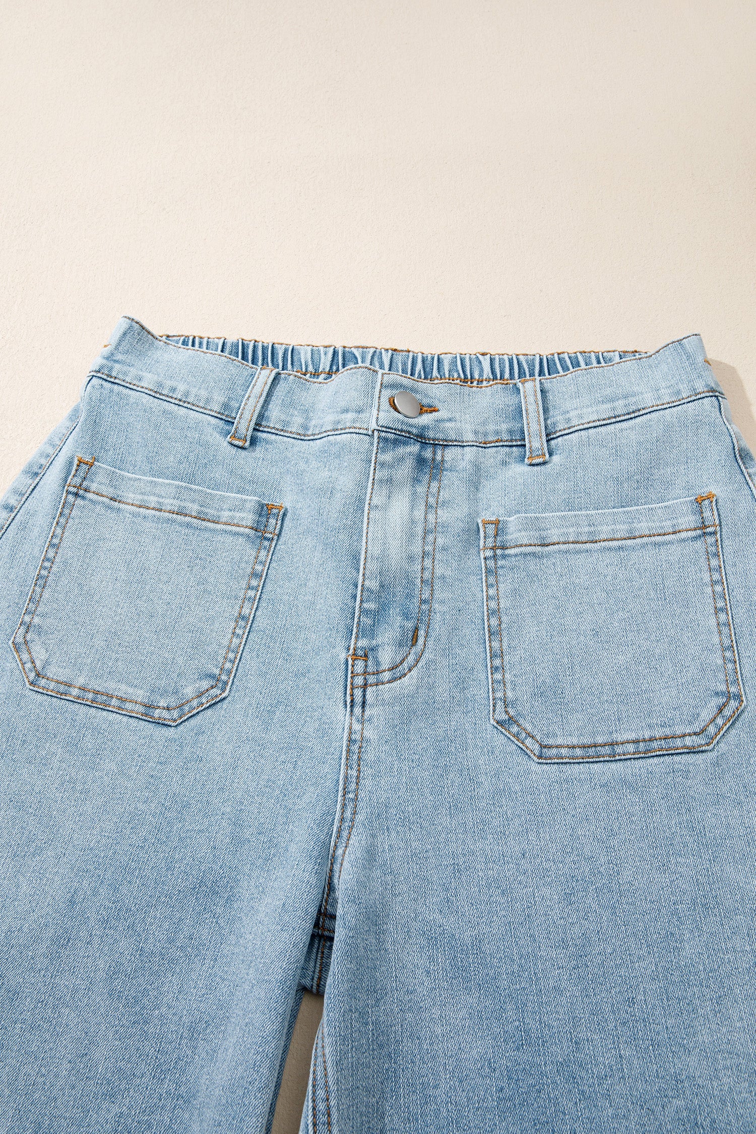 Regular Solid Full-Length Pocket Detail Denim Jeans in Beau Blue