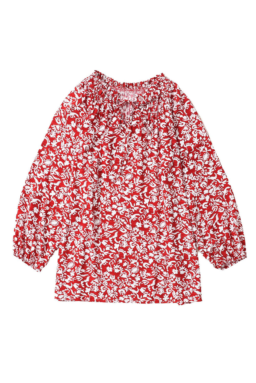 Blouse Smockée À Imprimé Floral Et Col Noué