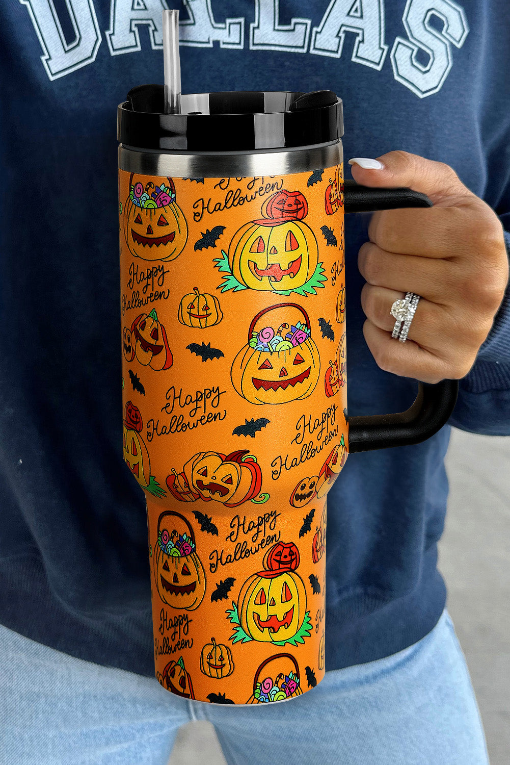 Pumpkin Print Halloween Print Handle Large Tumbler 40oz