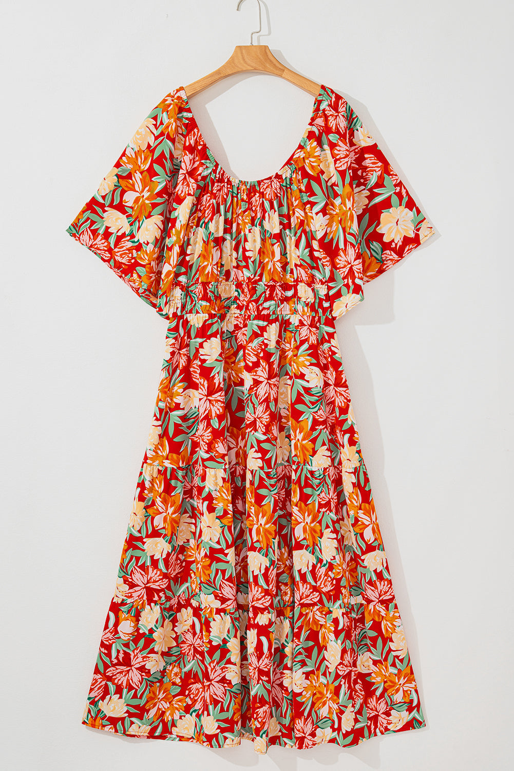 Floral Cinched Waist Long Plus Size Dress