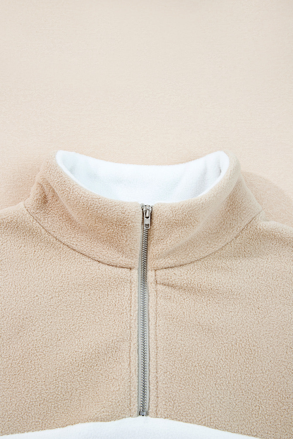Fleece Zip Colorblock Patchwork Neck Pullover Sweatshirt