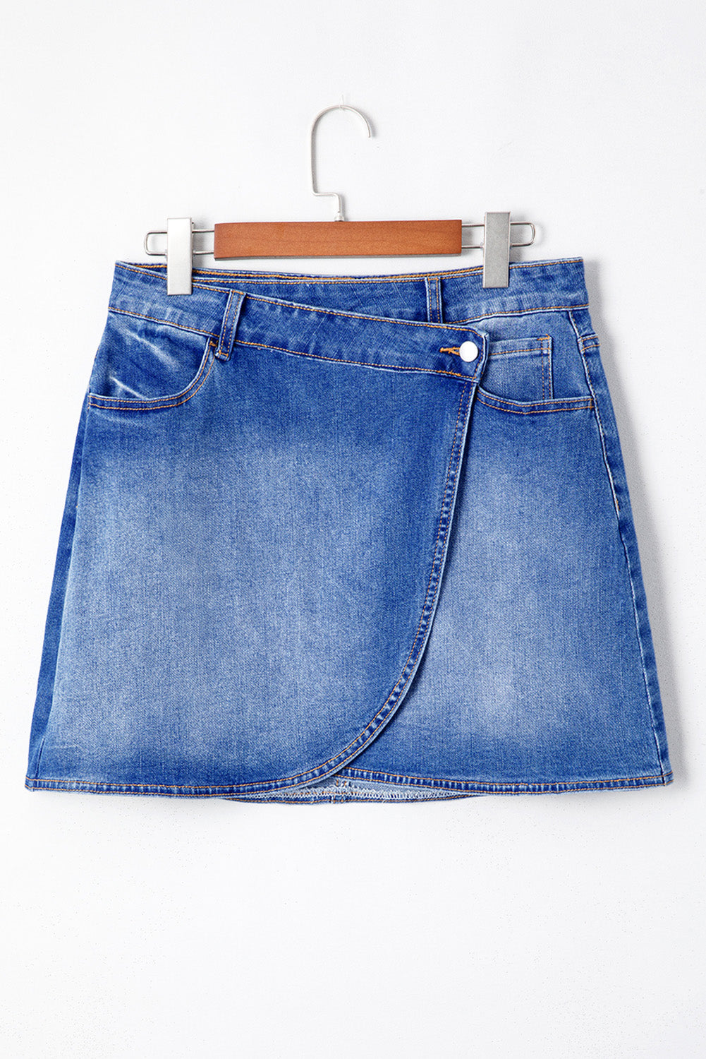 Waist Wrapped Crossed Denim Mini Skirt in Ashleigh Blue