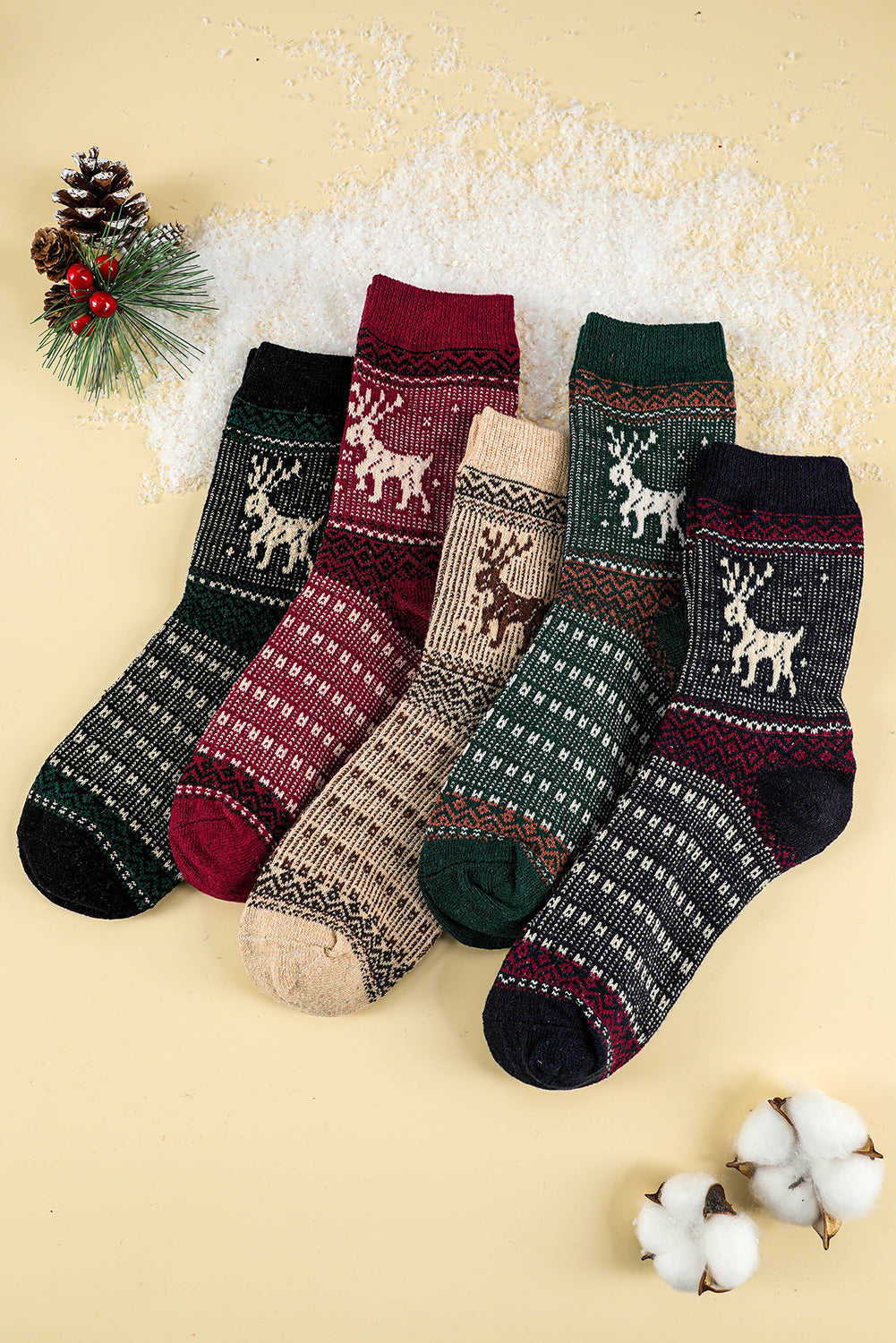 Pairs/Set Christmas 5 Christmas Reindeer Soft Crew Socks