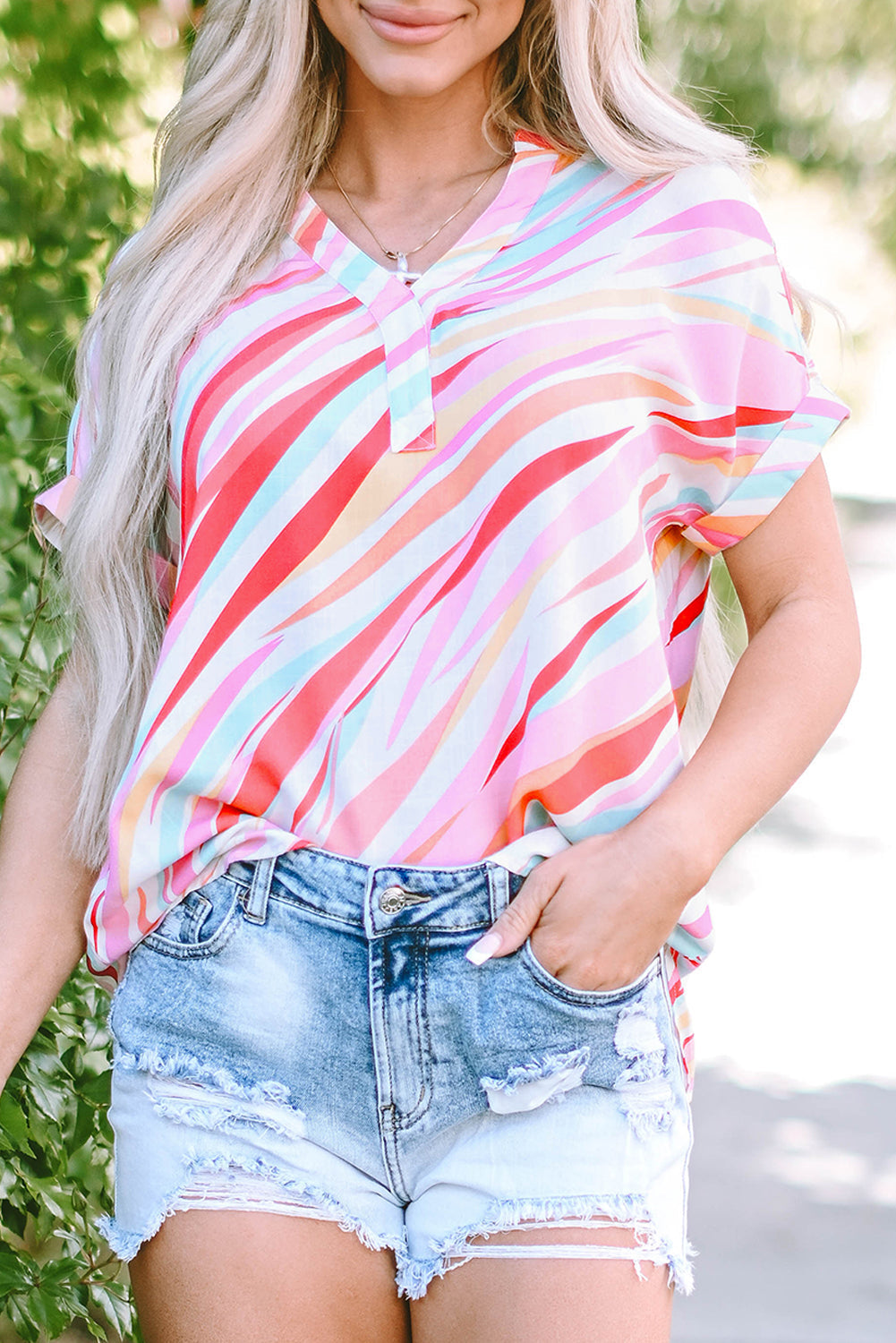 Women's Short-Sleeve High Low Blouse
