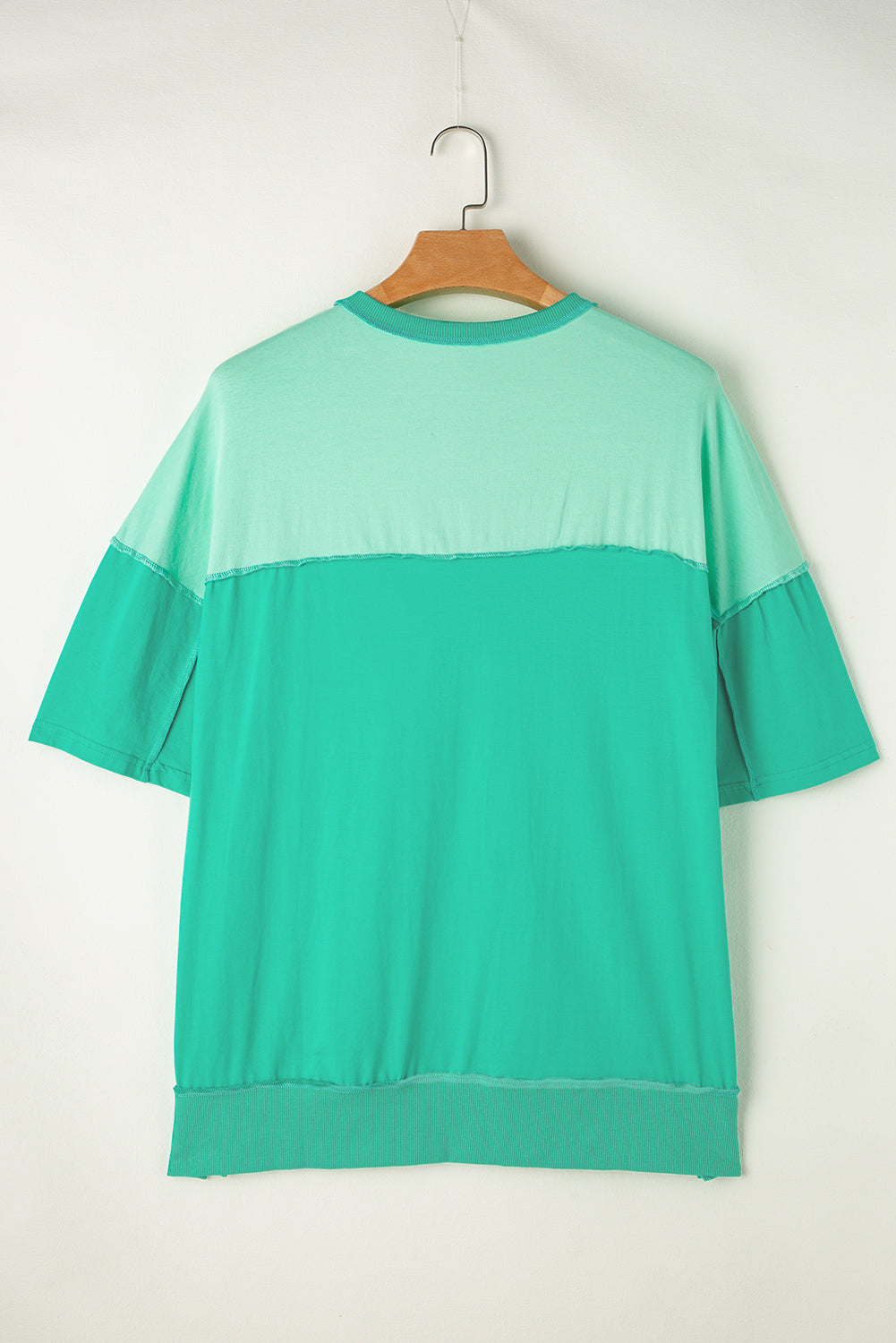 T-shirt demi-bouton patchwork de couleur contrastée vert vif