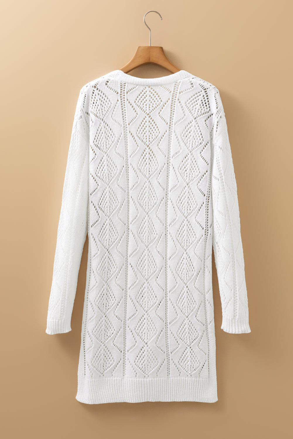Openwork Knit Hollow-out Knit Cardigan in White