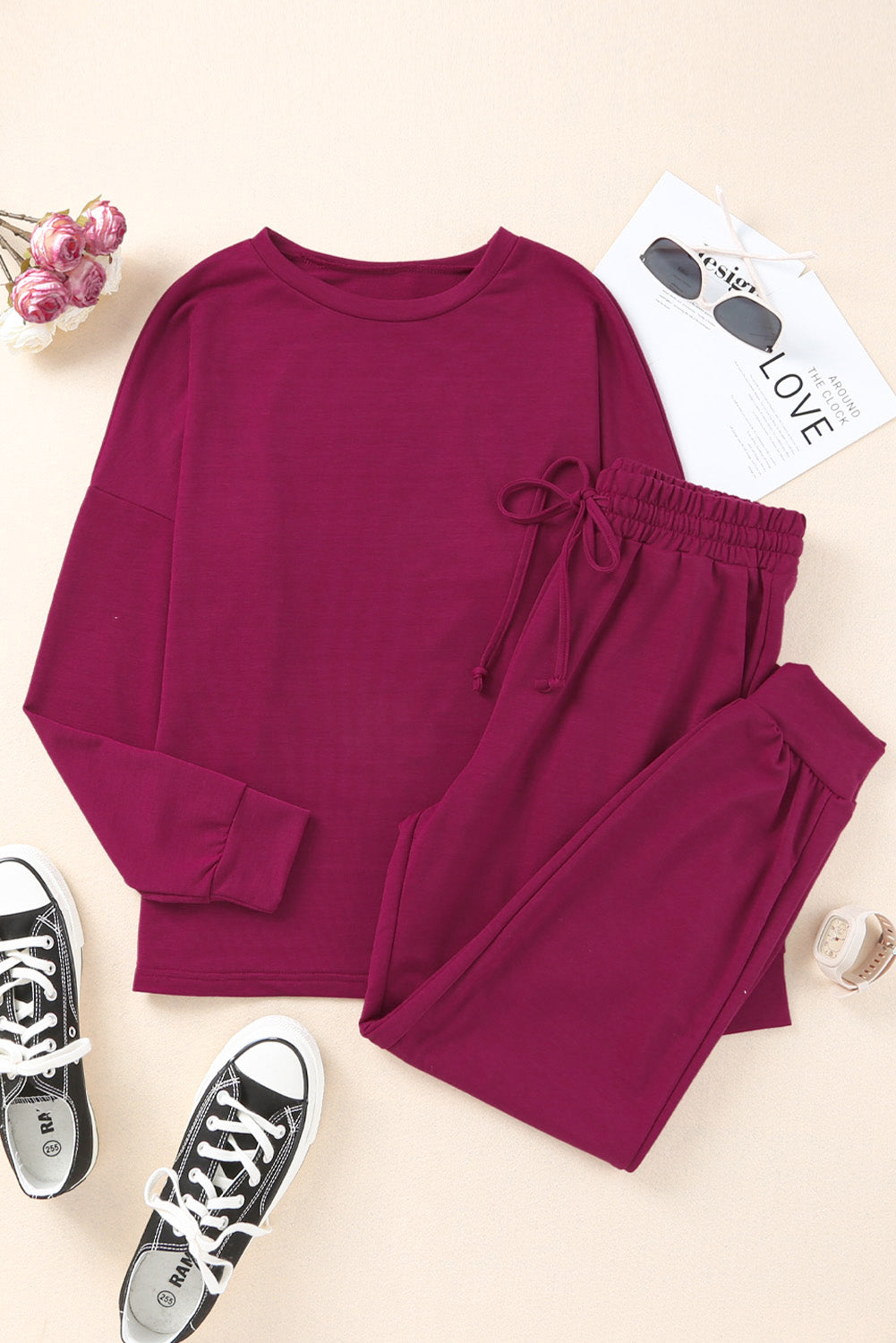 and Long-Sleeved Pullover Jogger Pants Lounge Set