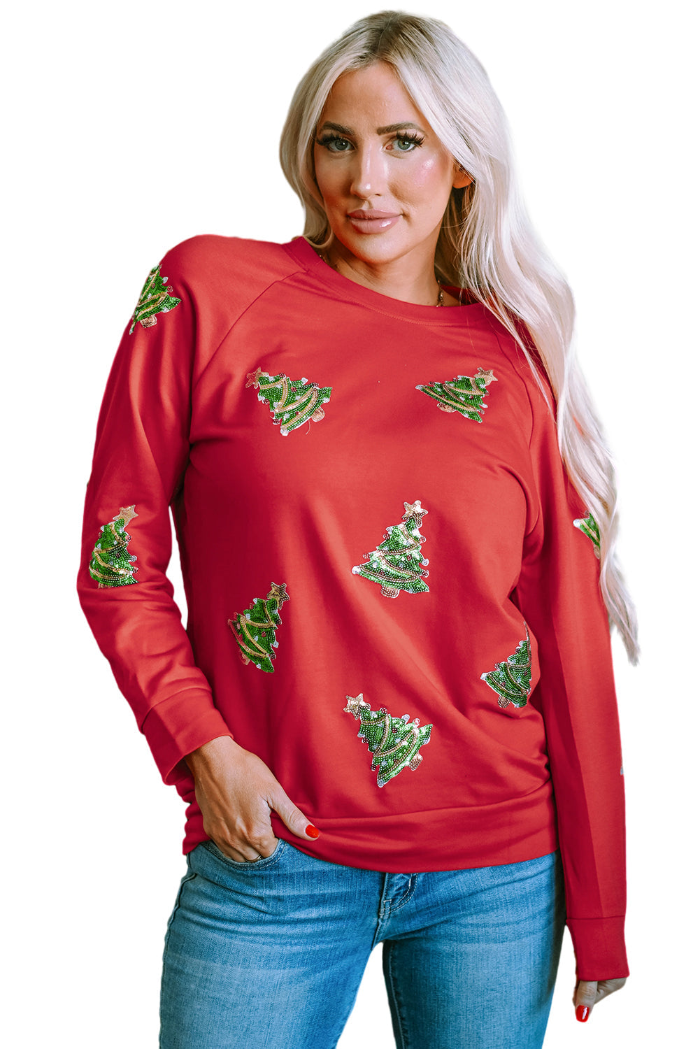 Sweat-shirt à manches raglan et arbre de Noel à paillettes