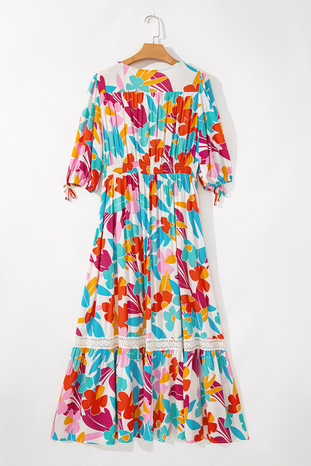 Floral Knot Buttoned Front Split Lace Maxi Dress