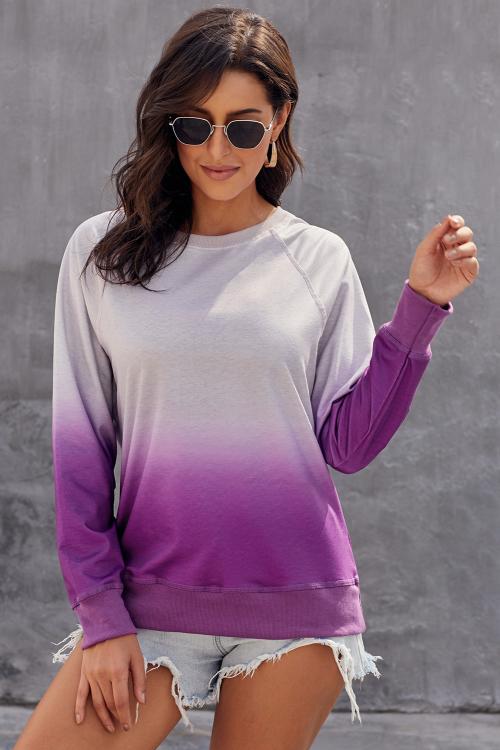 Sweatshirt for Women Long-Sleeve Chic Purple Ombre Crew Neck