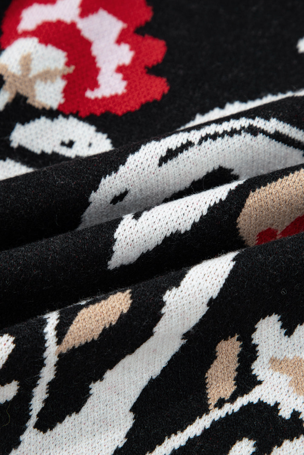 Floral-Print Knit Button-Front V-Neck Cardigan in Black