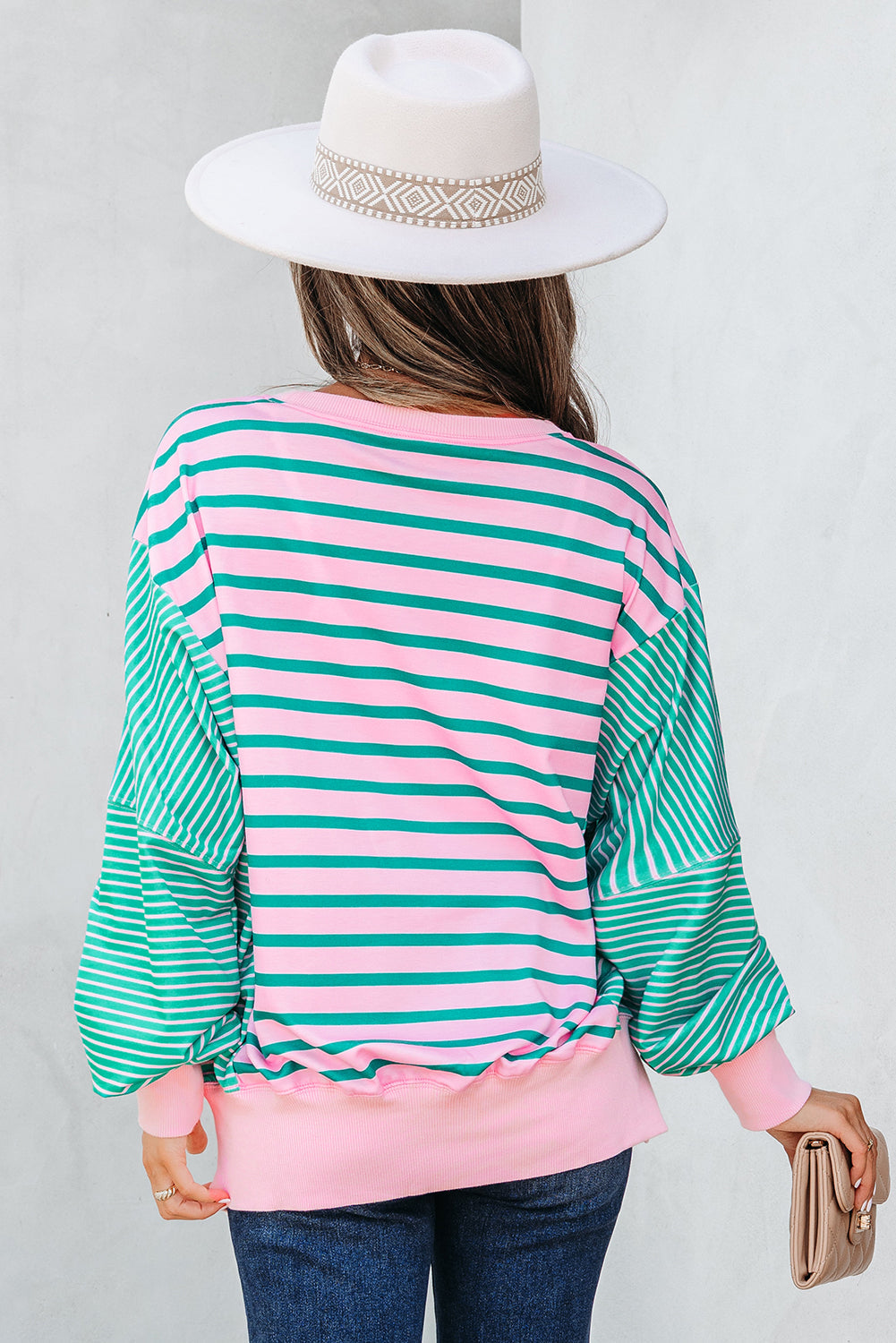 Colorblock Mix Pattern Patchwork Side Slit Baggy Sweatshirt