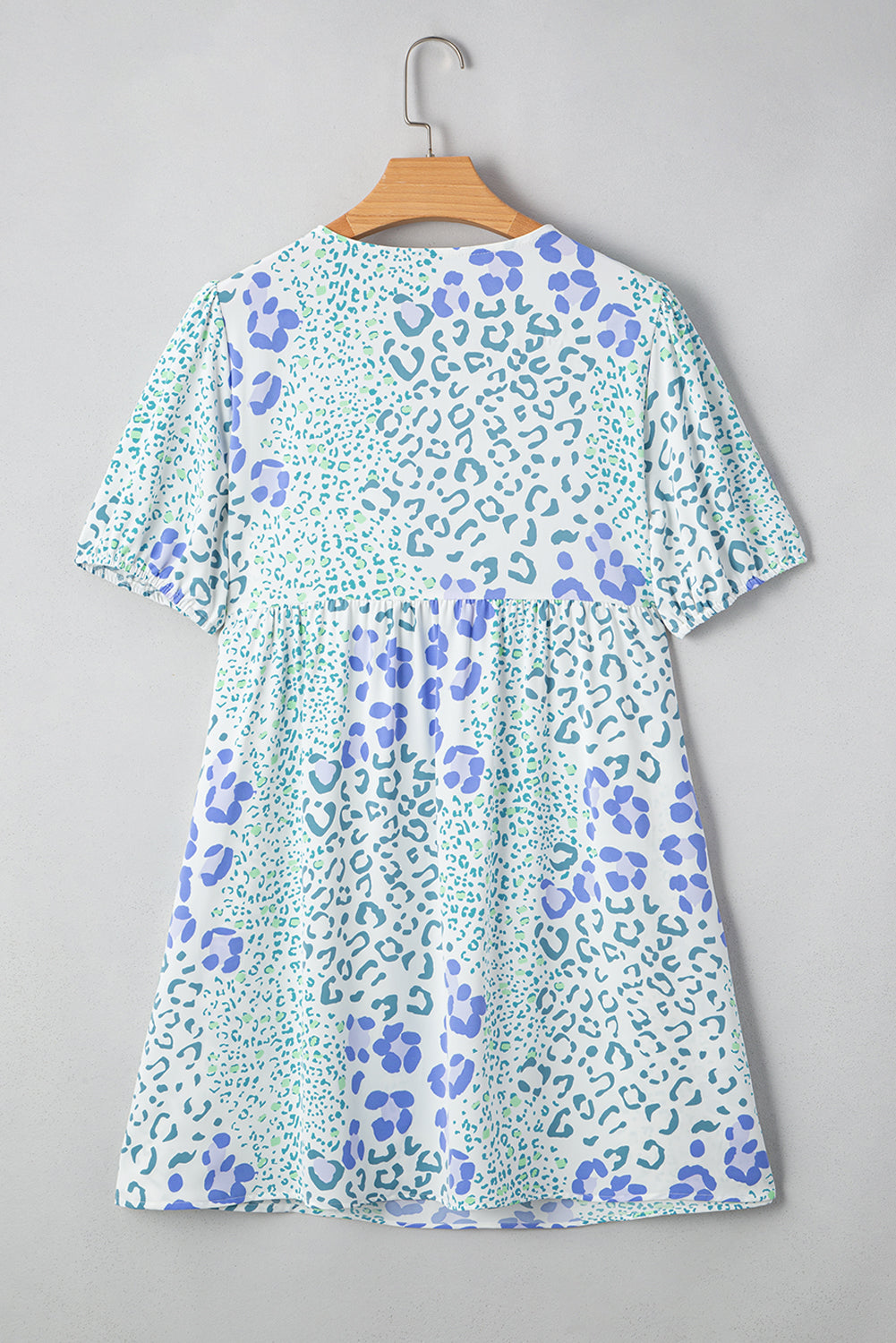 Bow Leopard Contrast Puff Sleeve Mini Dress