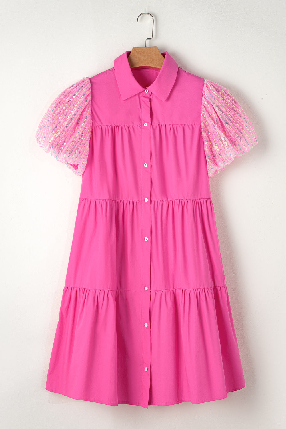 Women's Shirt Dress with Bubble Layered Ruffle-Trimmed