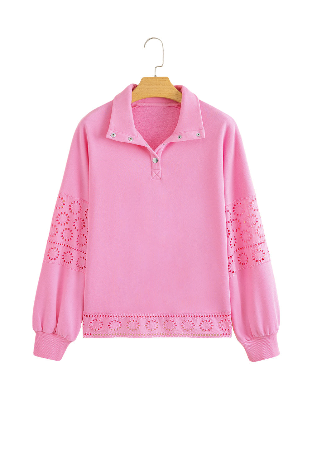 Flower Patchwork Embroidered Patchwork Snap Buttons Pullover Sweatshirt
