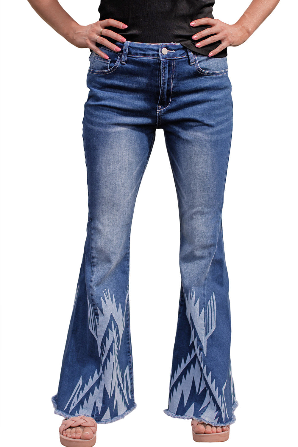 Women's Flare Jeans with Western Pattern High-Rise Rise