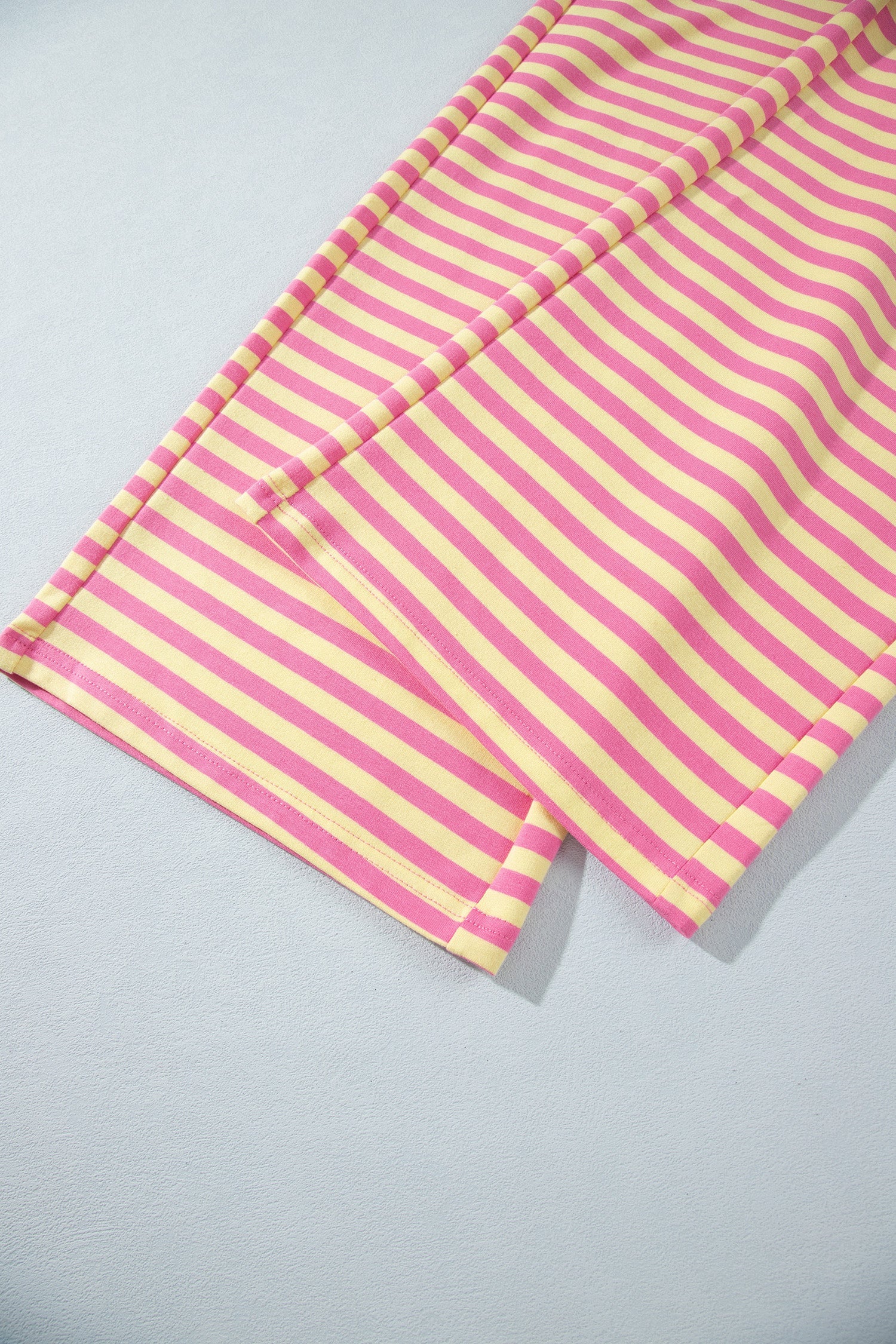 Stripe Colorblock Trim Crew-Neck Loose Tee Drawcord Elastic Waist 2pcs Pant Set in Pink