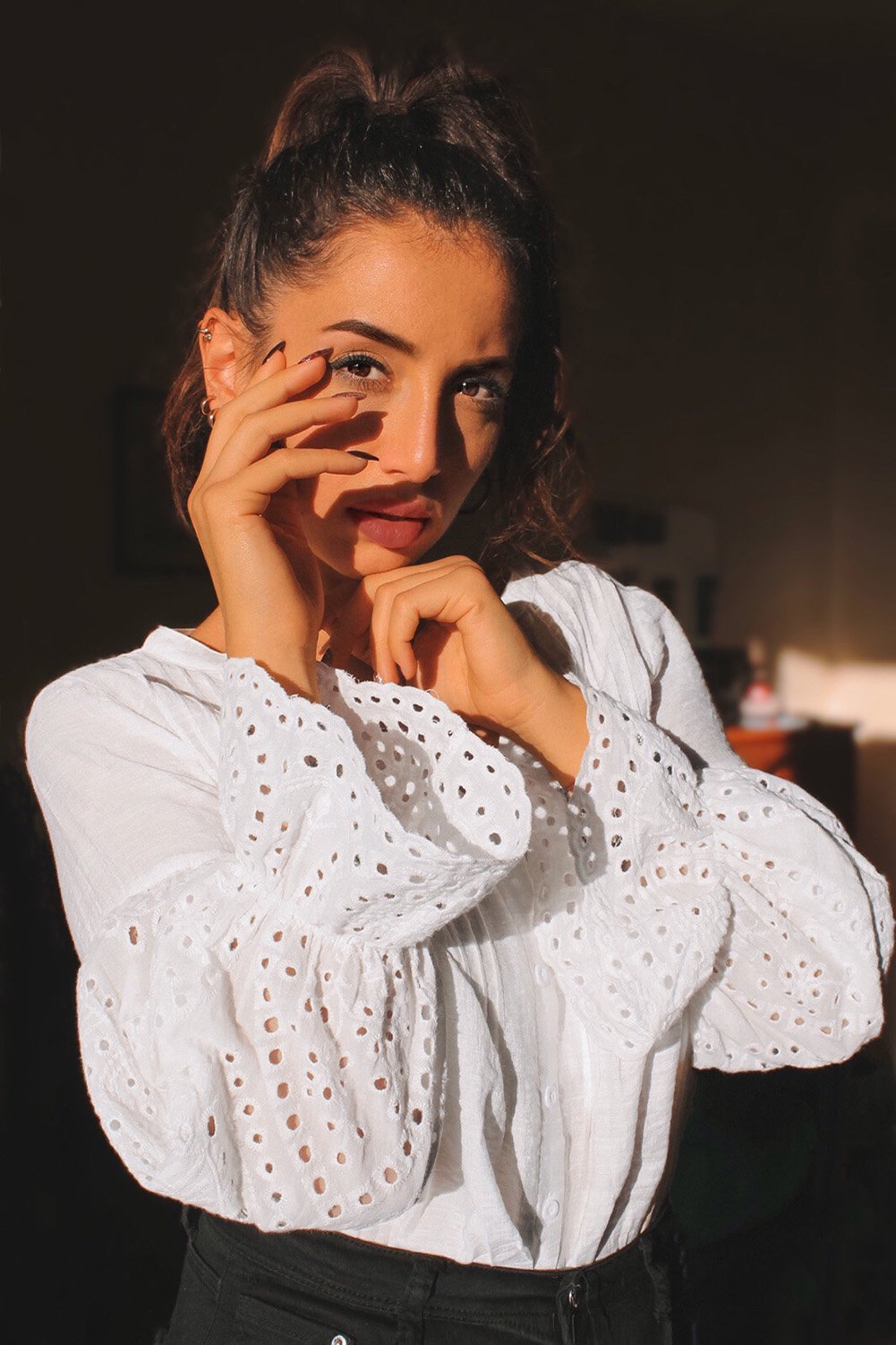 Women's Rekindle Eyelet Button Down Chic White Blouse