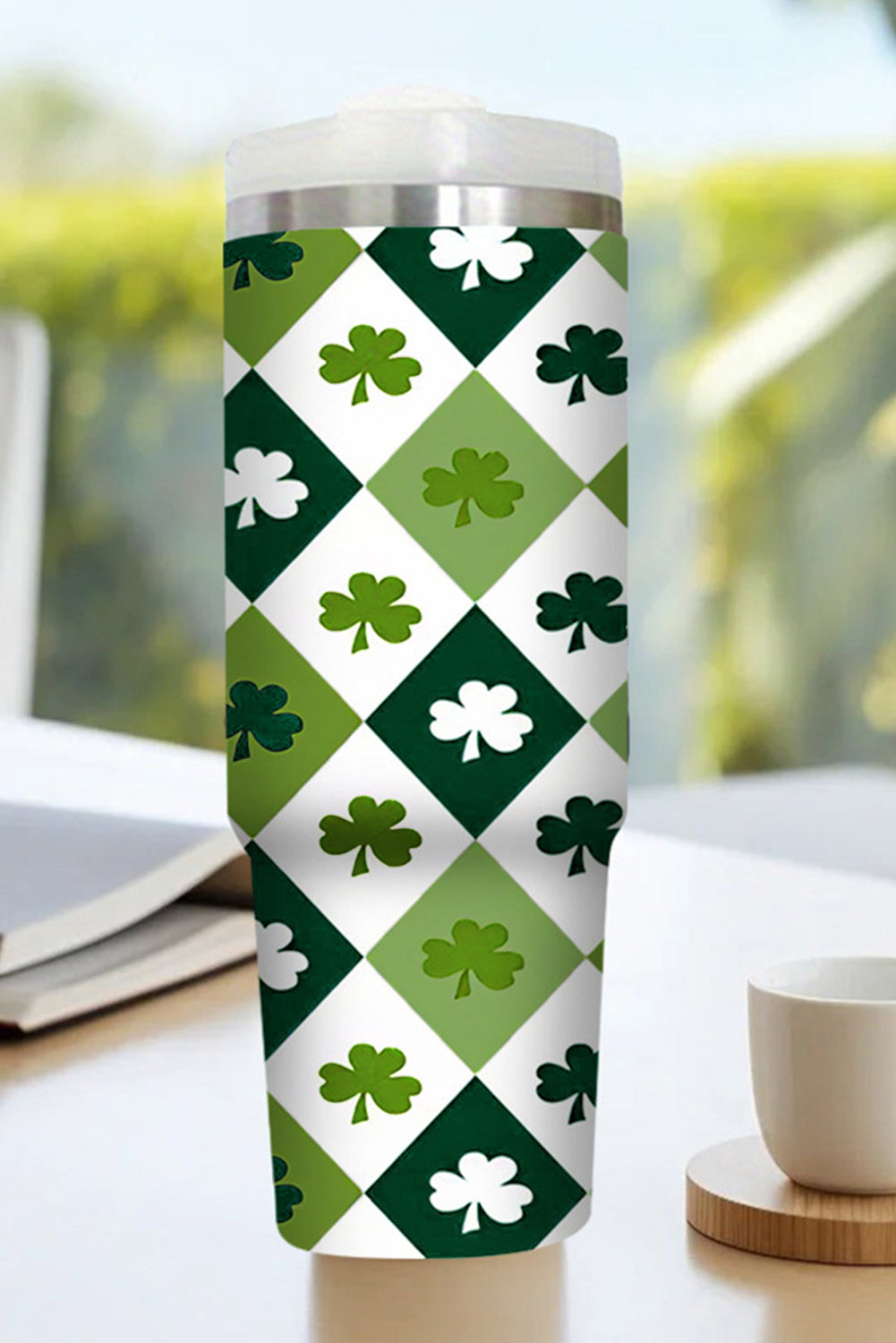 Print Clover Checkered Straw Large Tumbler without Handle 40oz