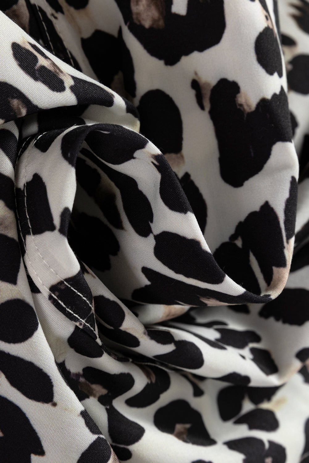 Button Leopard-Print Striped Collar Long-Sleeved Flared Dress