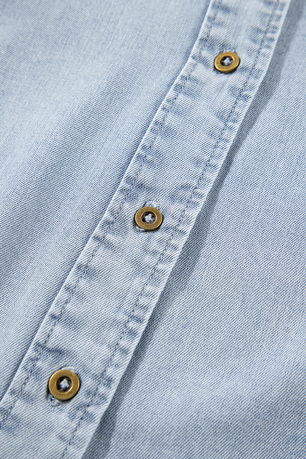 Ruffle Short Puff Sleeve Summer Chambray Shirt