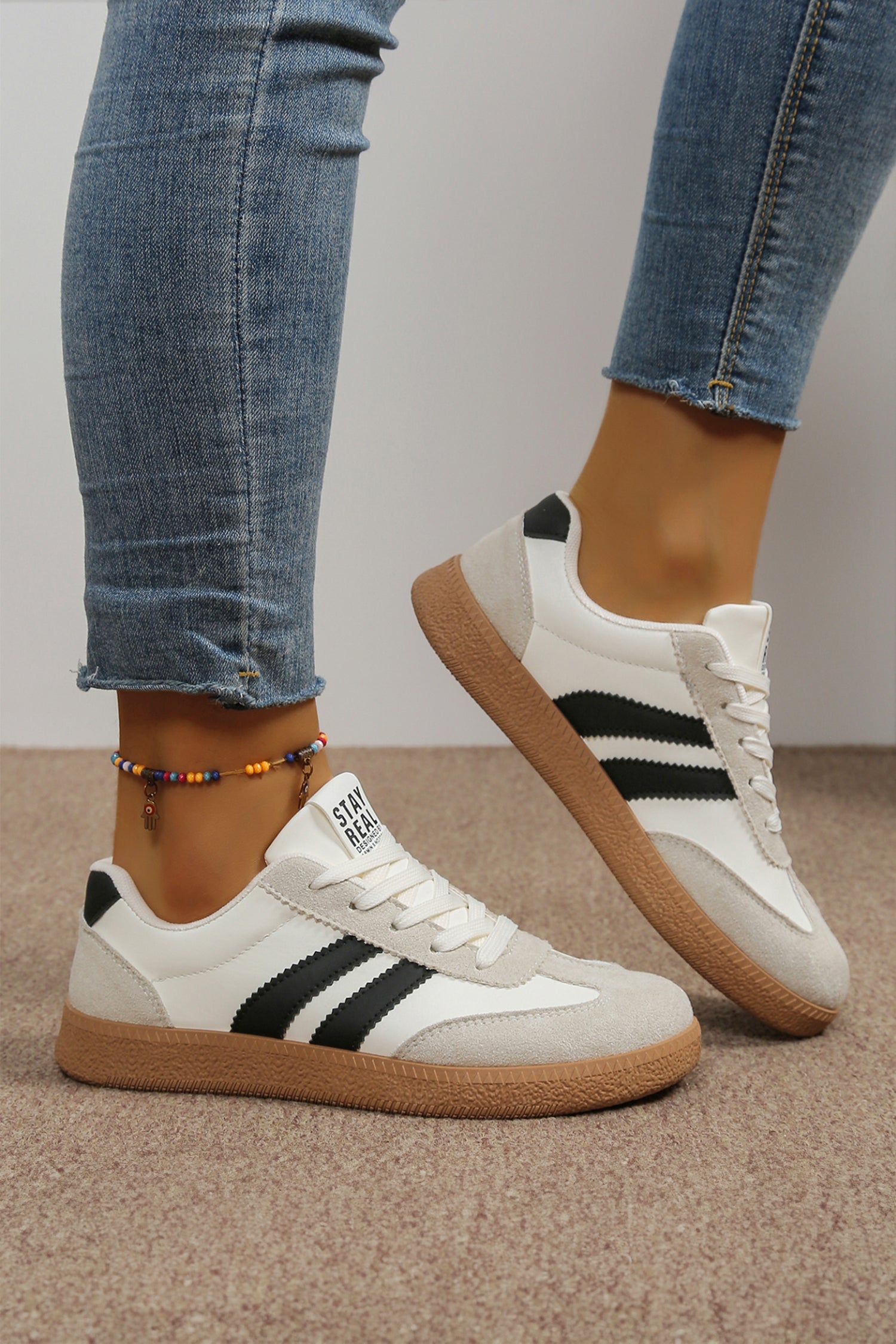 Varsity Colorblock Patchwork PU Leather Lace Up Shoes
