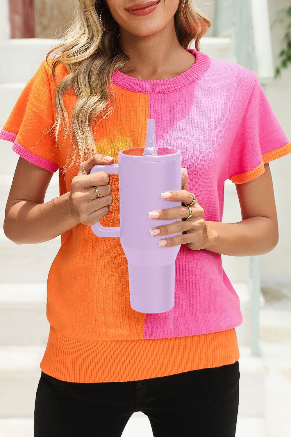 Frosted Stainless Handle Large Vacuum Cup with Straw 40oz Style