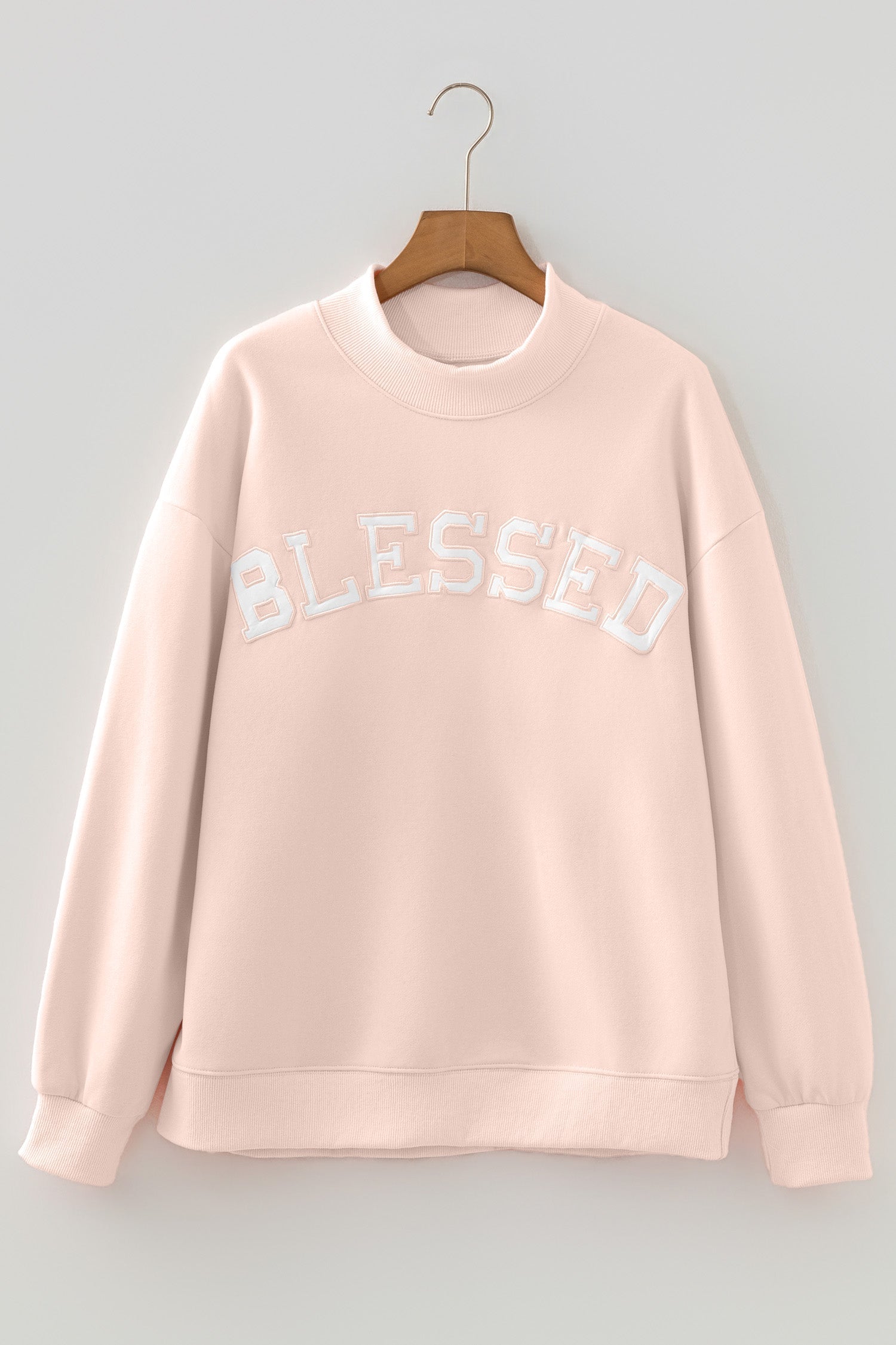 Oversize Blessed Embroidered Mock-Neck Sweatshirt