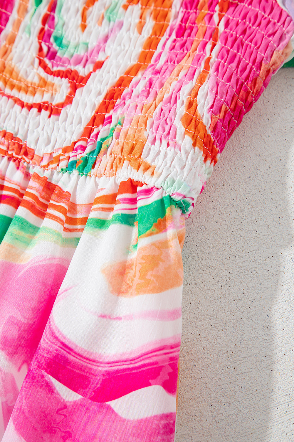 Pink Abstract Print Smocked Bust Maxi Dress