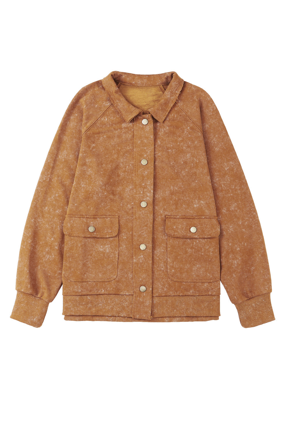 Shacket for Women Flap Pocket Button Khaki Vintage Washed