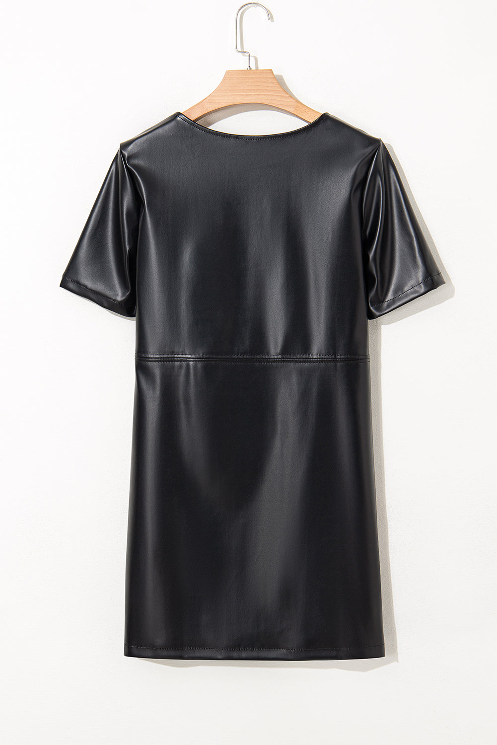 Black Faux Leather Loose Short Dress