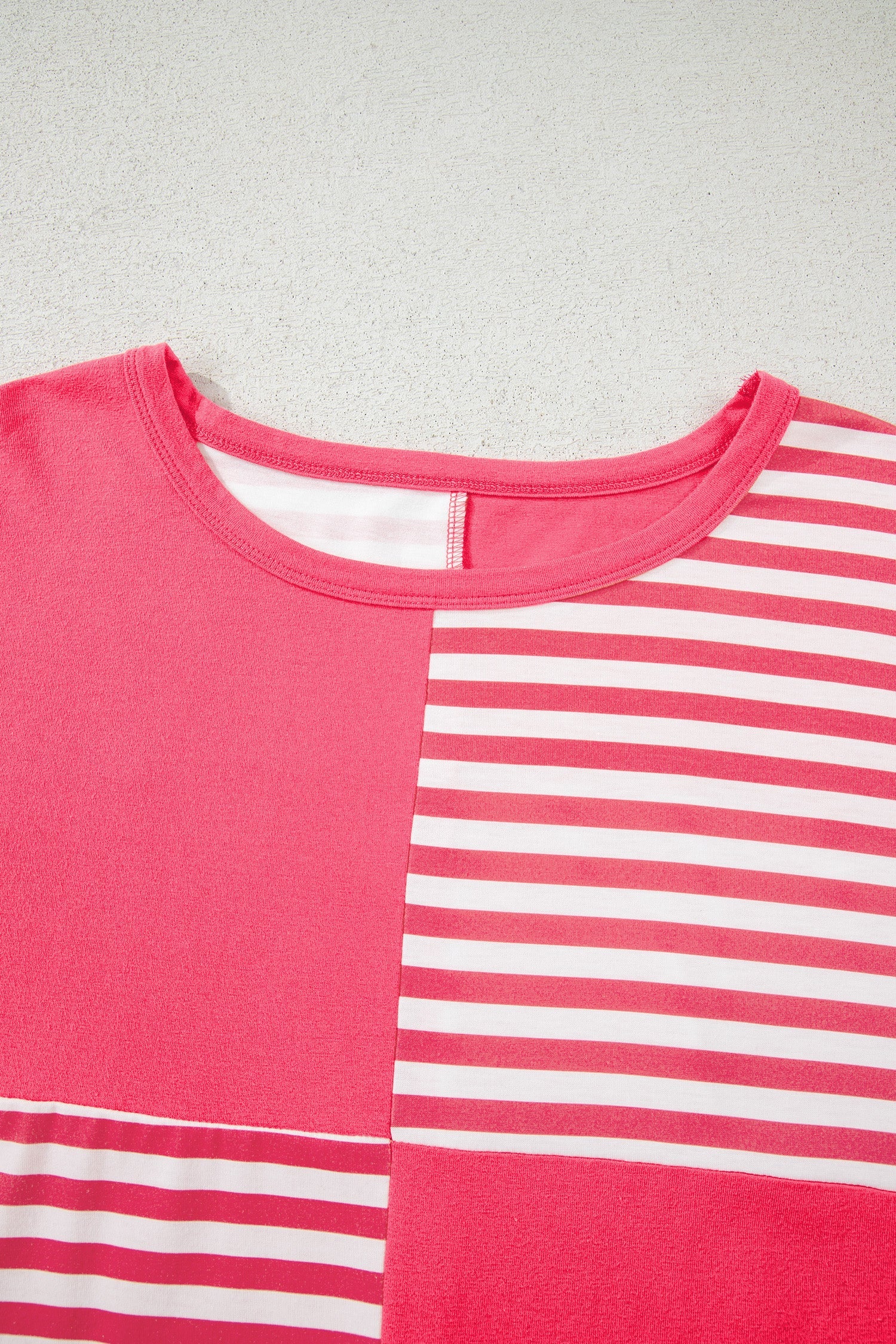 Colorblock Patchwork Stripe Patchwork Long-Sleeved Tunic Top in Pink