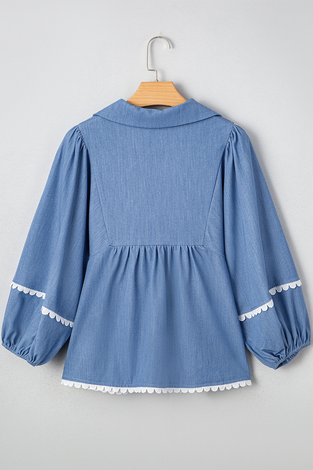 Ric Rac Lace Rac 3/4 Puff Sleeve Collared Babydoll Blouse