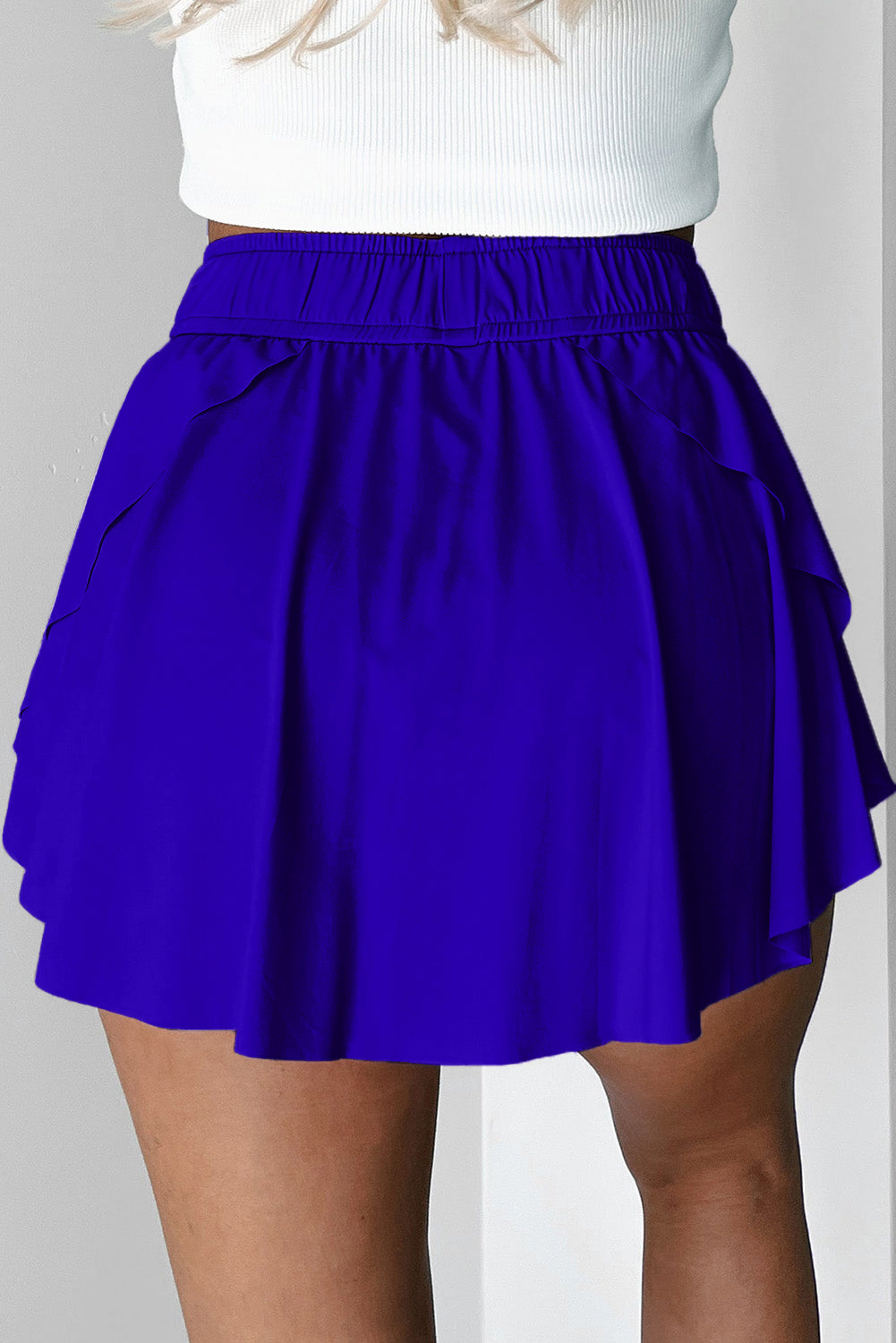 Waistband Drawcord Elastic Lined Tennis Skorts in Dark Blue