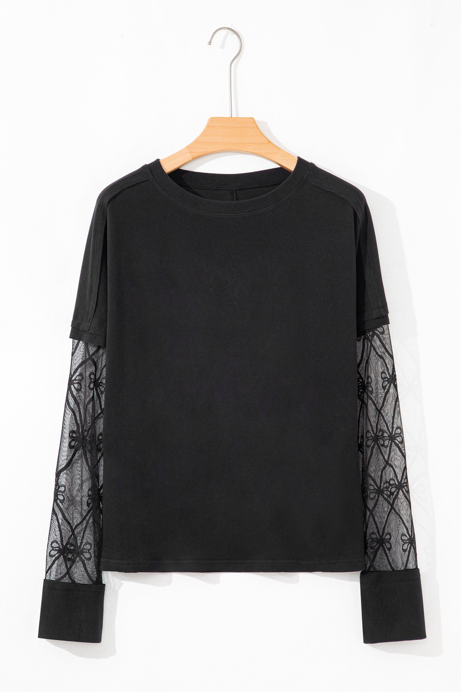 Bow Textured Patchwork Long-Sleeved Tee