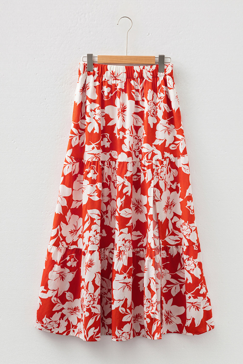 High Western Split Floral Cowgirl Maxi Skirt in Red