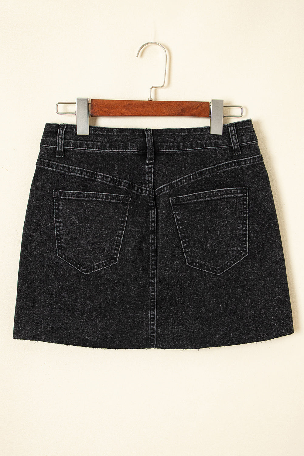 Mineral Carbon Grey Wash Ripped Raw Hem Denim Mini Skirt