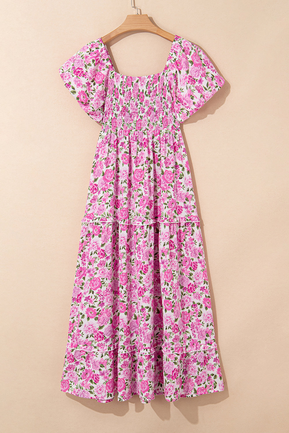 Smocked Dainty Floral Puff Sleeve Flowy Long Dress