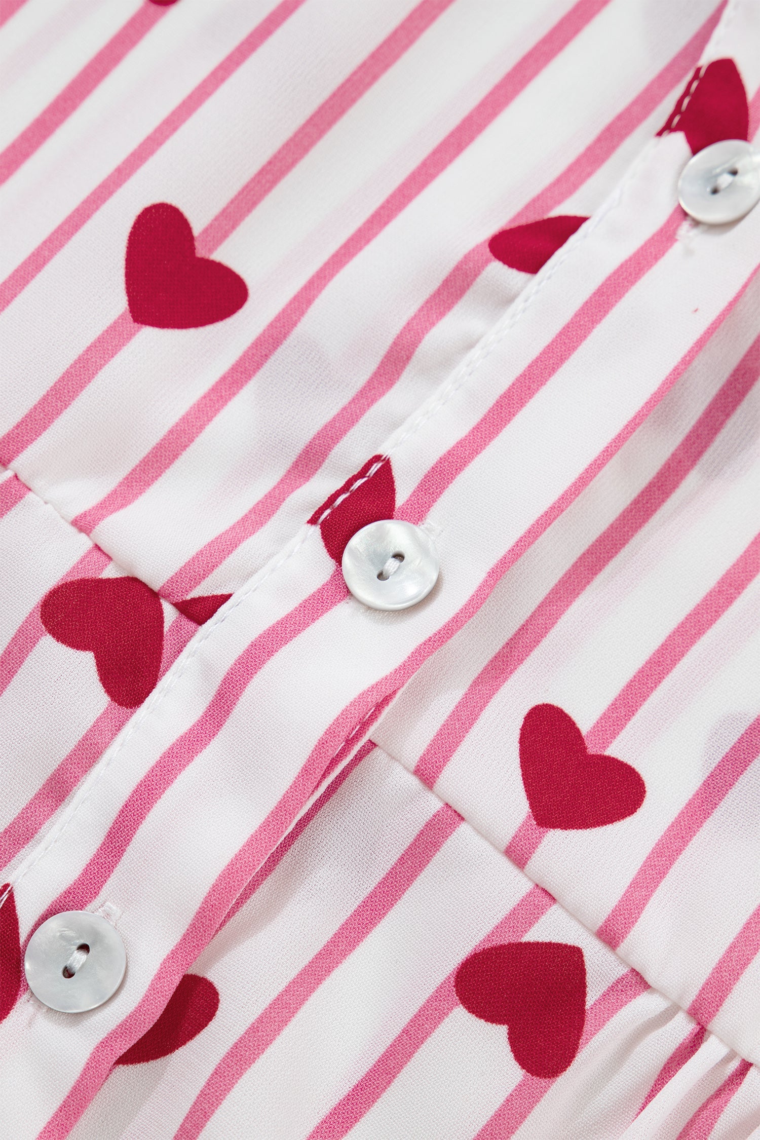 Stripe Long Heart Print Flounce Sleeve Shirt in Pink