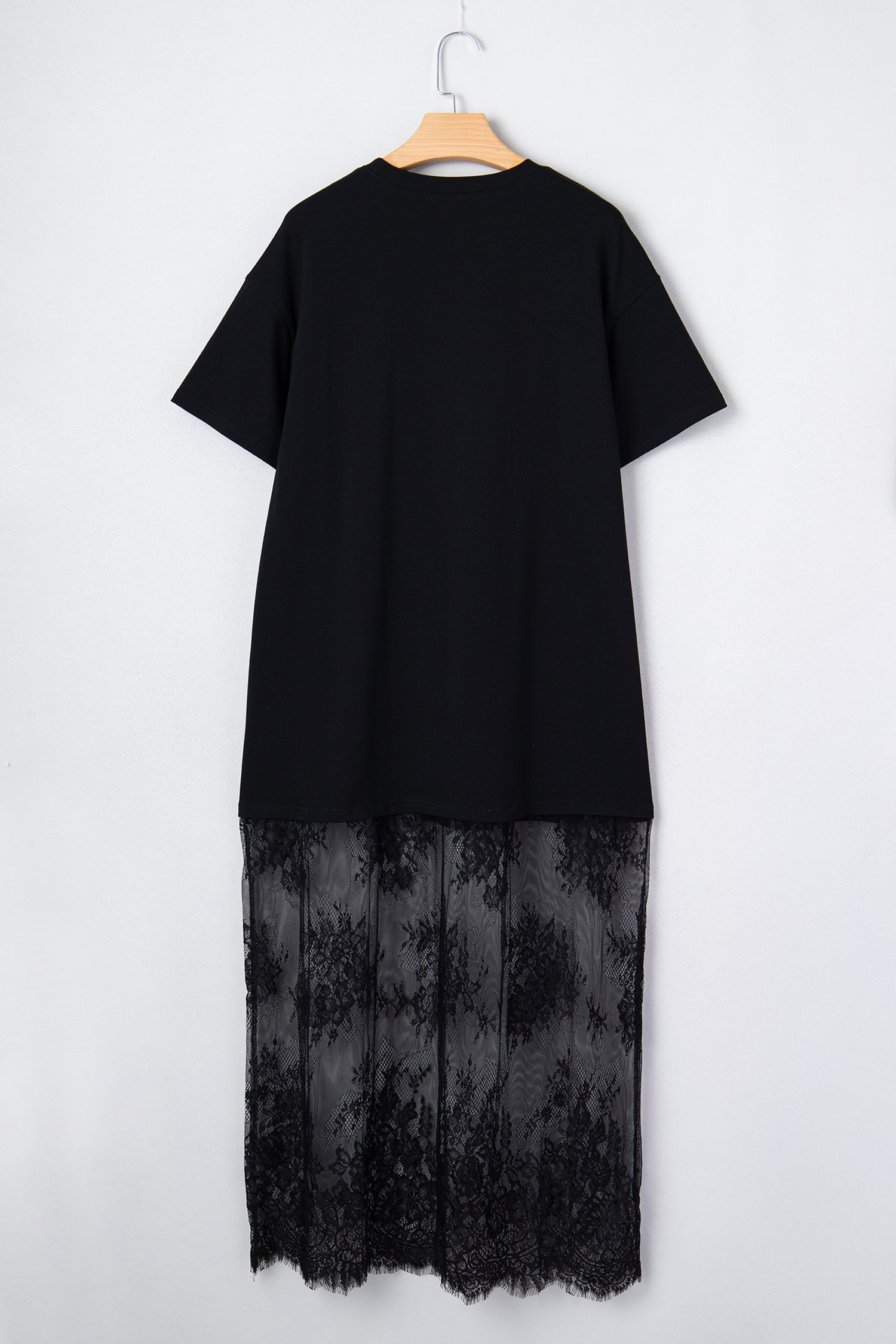 Patchwork Short-Sleeved Floral Short-Sleeved T Shirt Loose Maxi Dress in Black