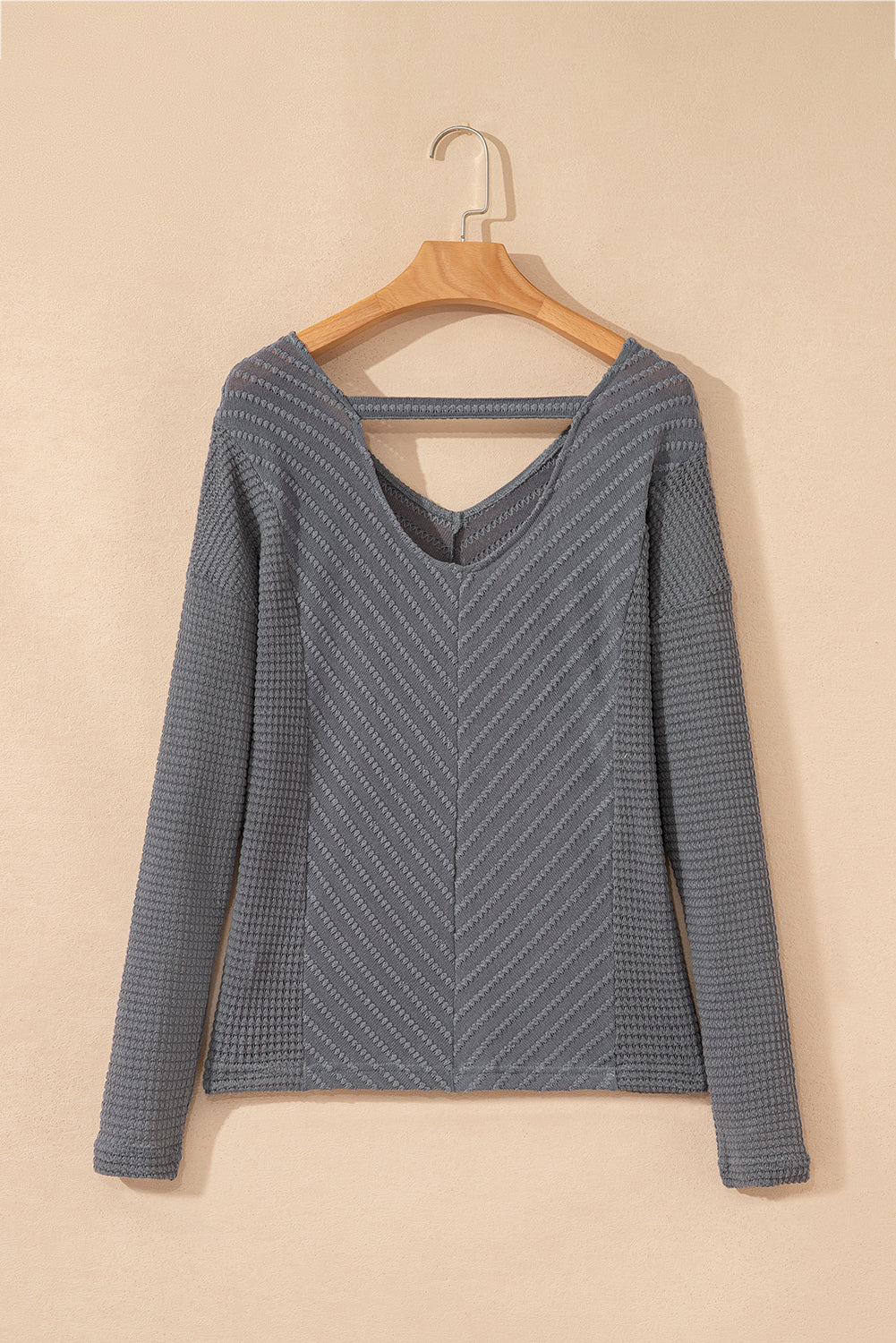 V-Neck Patchwork Chevron Texture Long-Sleeved Knit Top