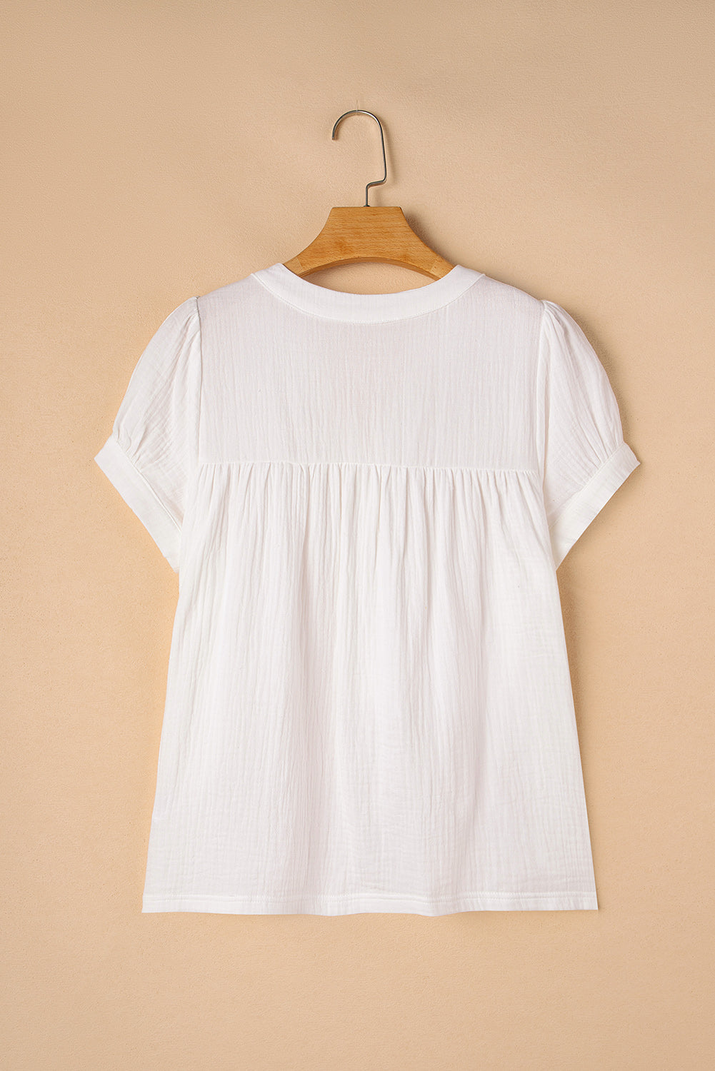 Textured Short Sleeve Buttons Frayed Blouse