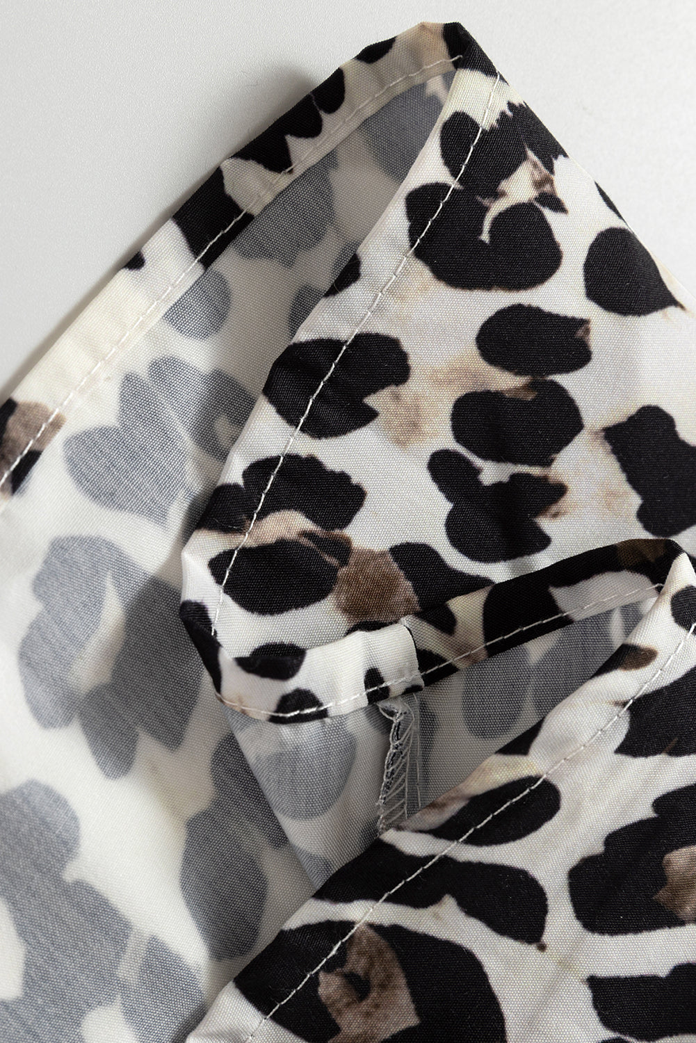 Button Leopard-Print Striped Collar Long-Sleeved Flared Dress