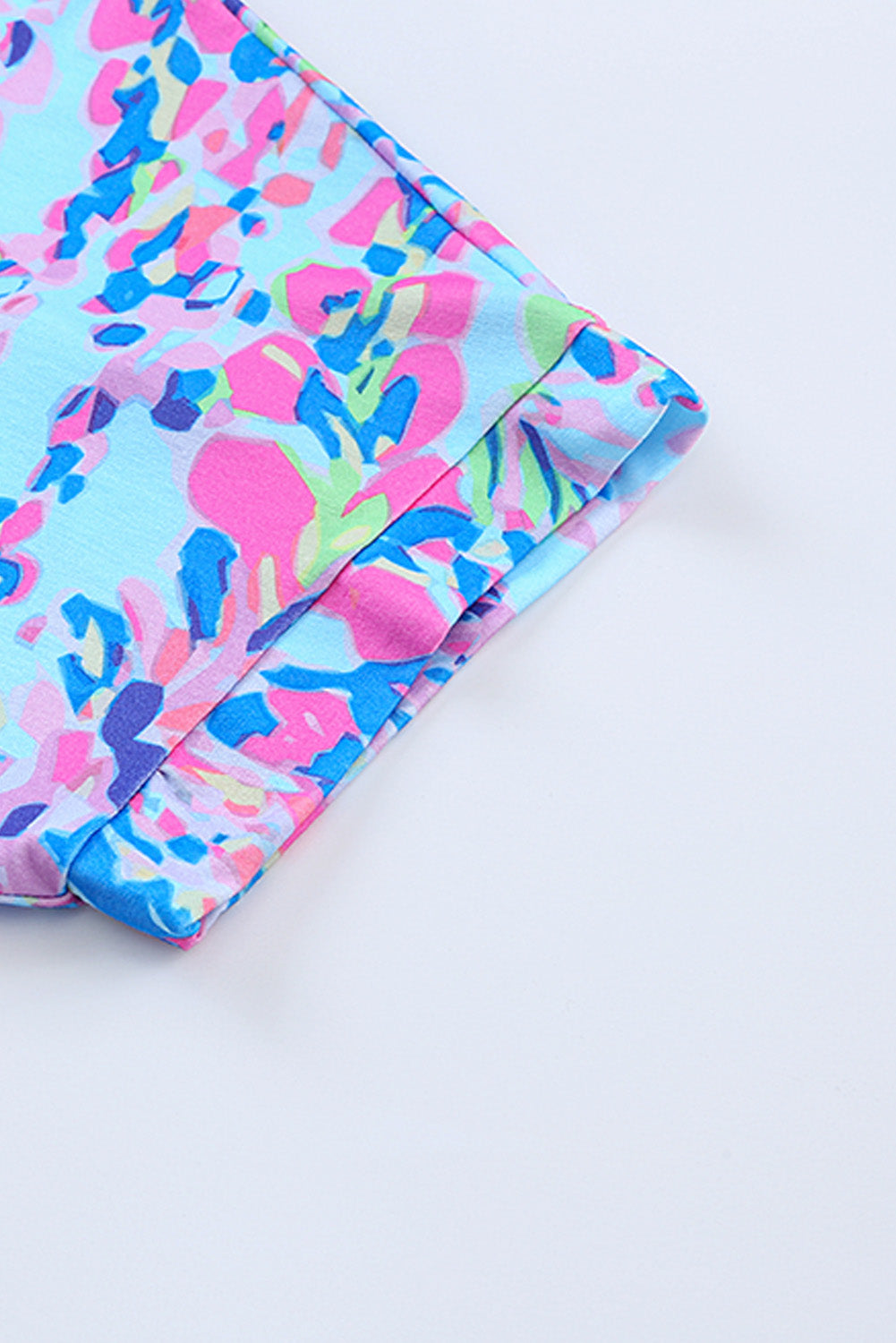 Women's Sky Blue Loose Painted Floral-Print Tee