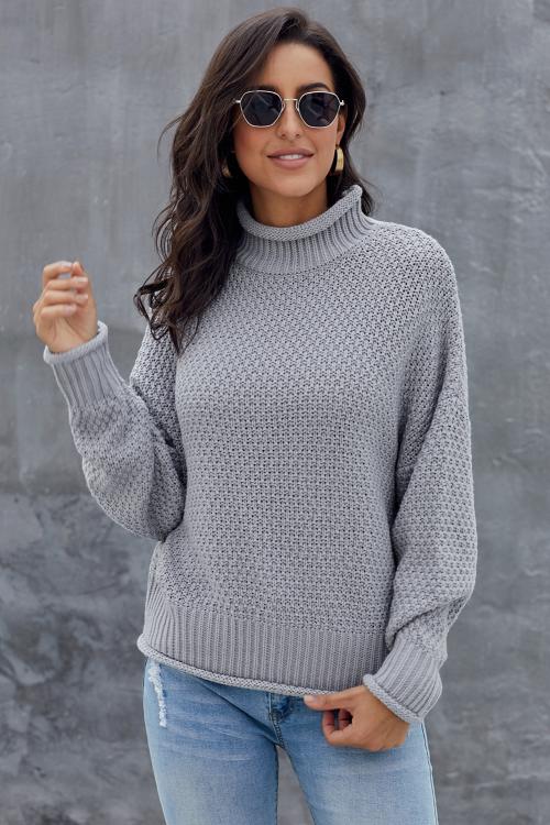 Women's New Gray Chunky Batwing Long-Sleeve Turtleneck Sweater