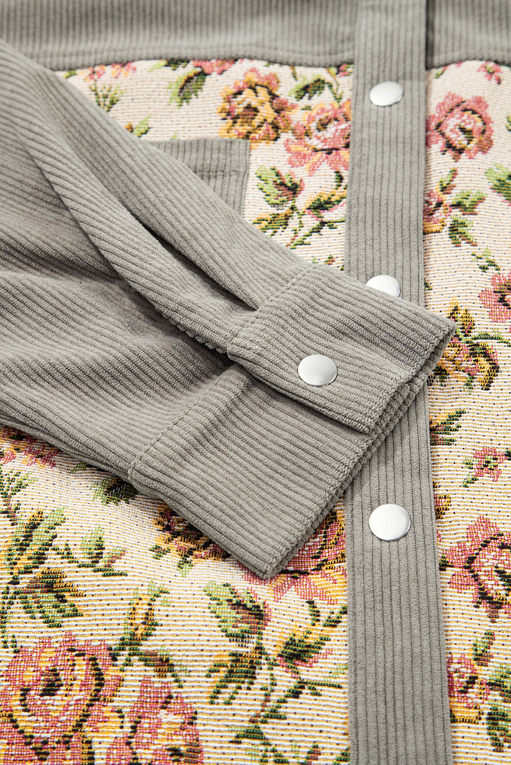 Grey Floral Medium Floral Patchwork Retro Corduroy Jacket