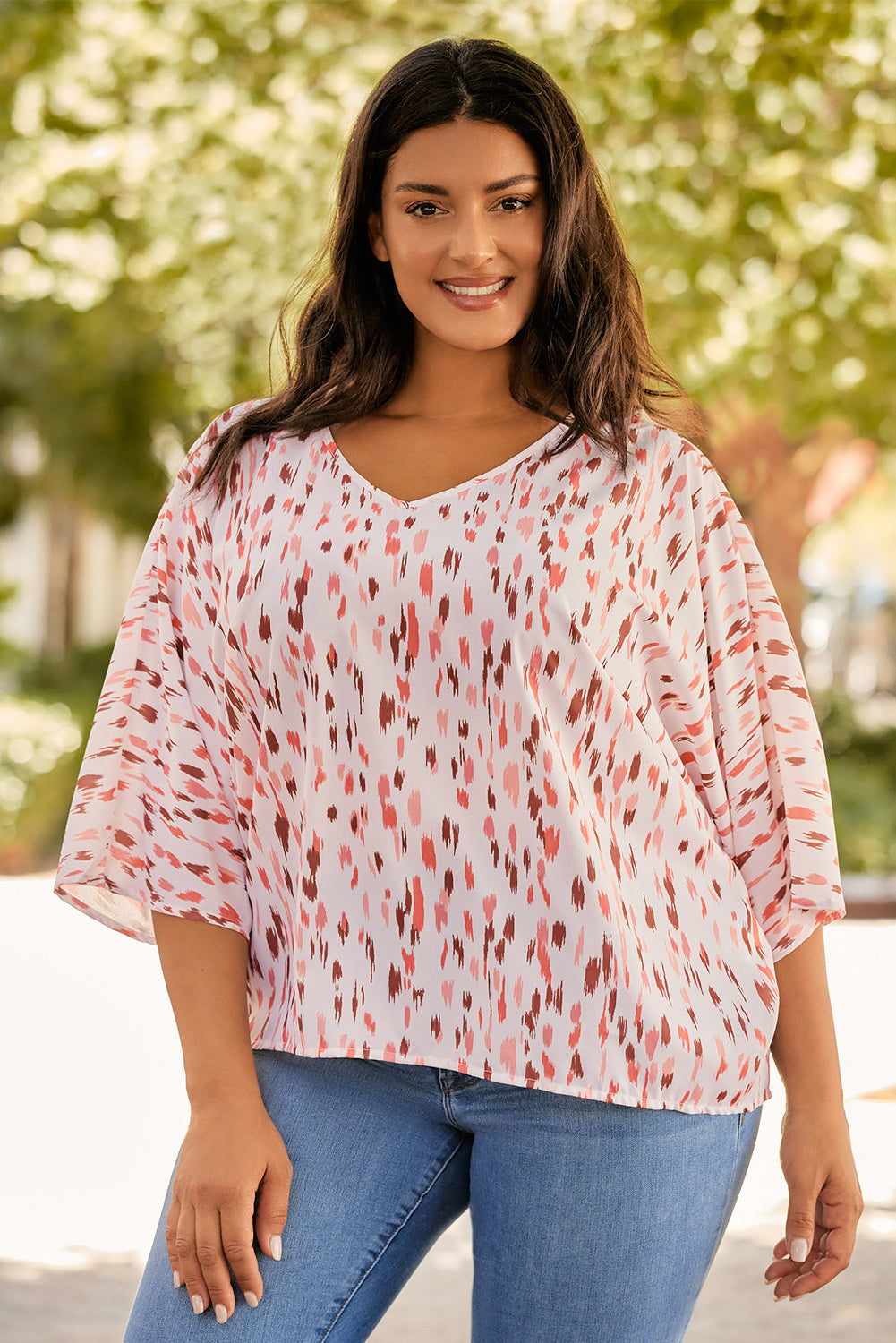 Blouse for Women 3/4 Dolman Sleeve Plus Size Printed