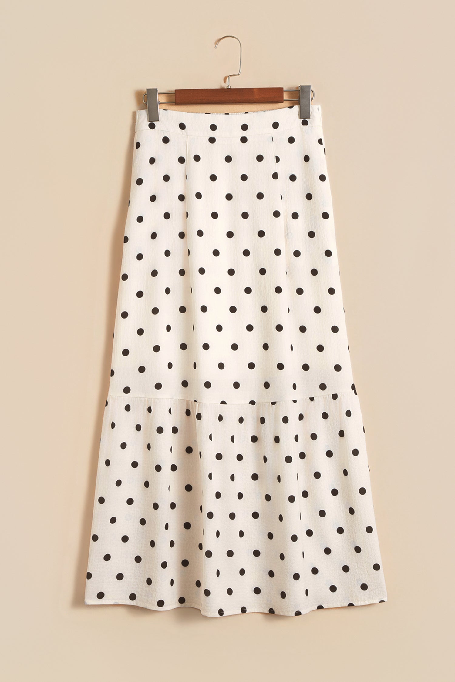 Polka-Dot Maxi Ruffled Slit Skirt in White