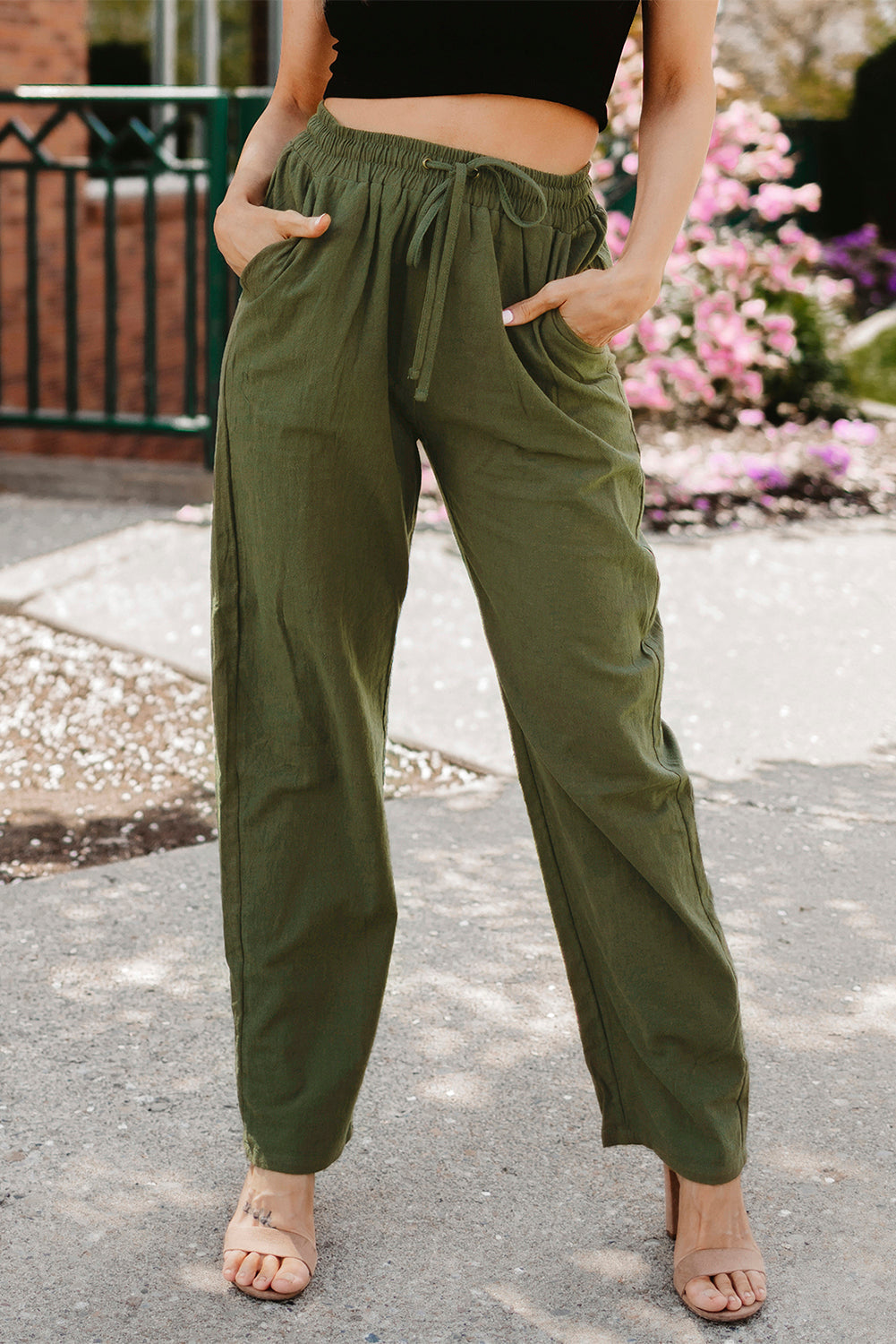 Women's Pants with Long Straight Legs Elastic Waist